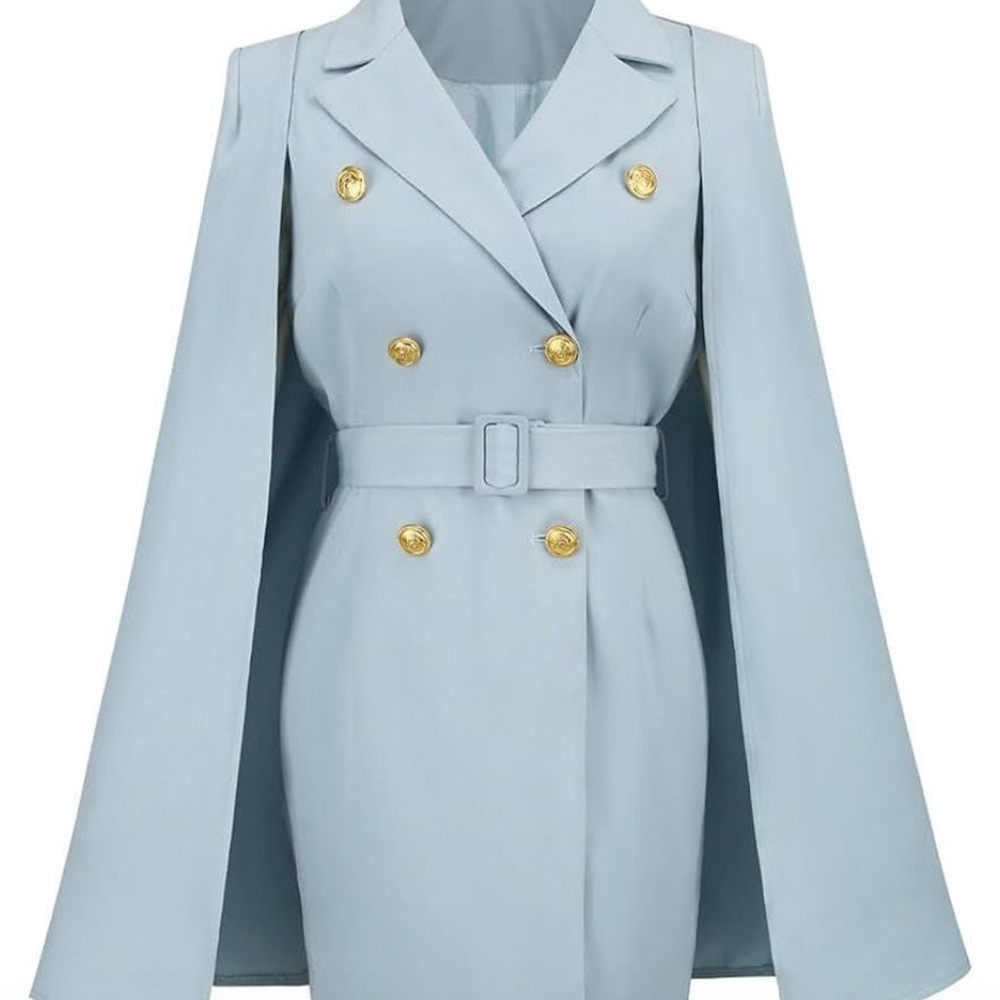 Elegant Light Blue Cape Blazer Dress